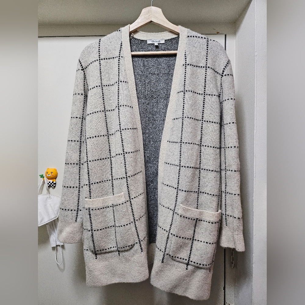 Madewell Ryder Cardigan Wool Sweater in Bird's-Eye Windowpane XS Oversized